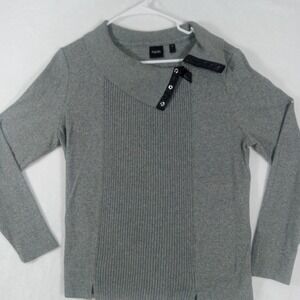 Rafaella Sweater Womens Large Grey with Faux Leather Trim